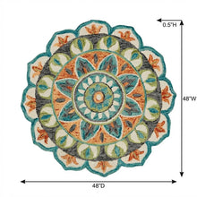 Bohemian Indoor Area Rug In Orange And Blue, 4' Round Durable Design