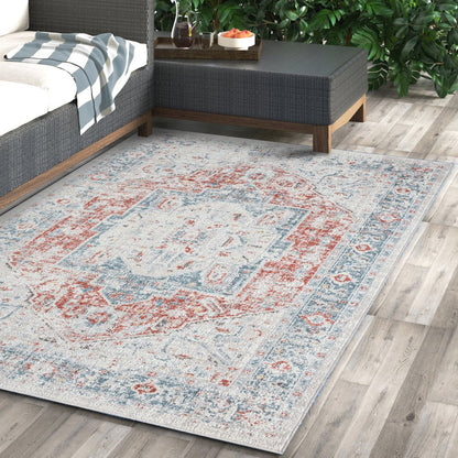 Antiquity Durable Performance Area Rug Outdoor in Blue/Orange, 9' x 12'