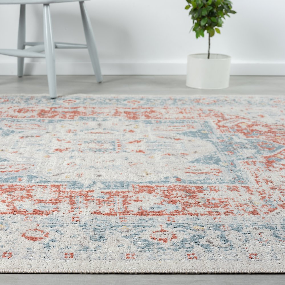 Antiquity Durable Performance Area Rug Outdoor in Blue/Orange, 9' x 12'