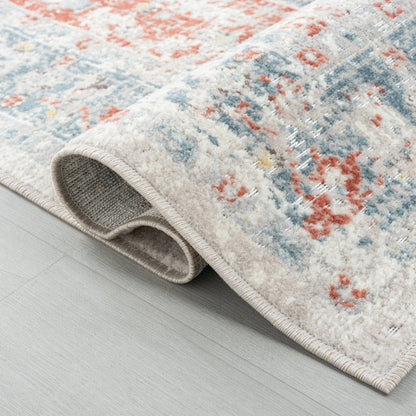 Antiquity Durable Performance Area Rug Outdoor in Blue/Orange, 9' x 12'