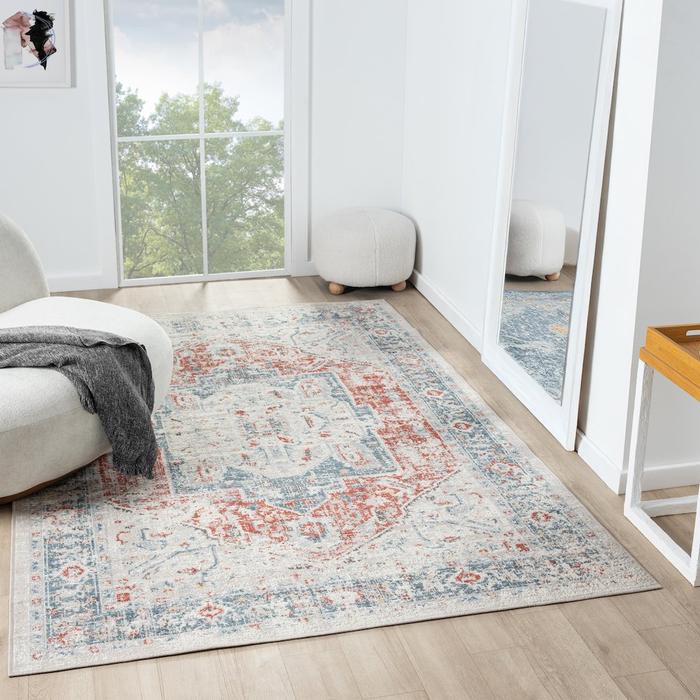 Antiquity Durable Performance Area Rug Outdoor in Blue/Orange, 9' x 12'