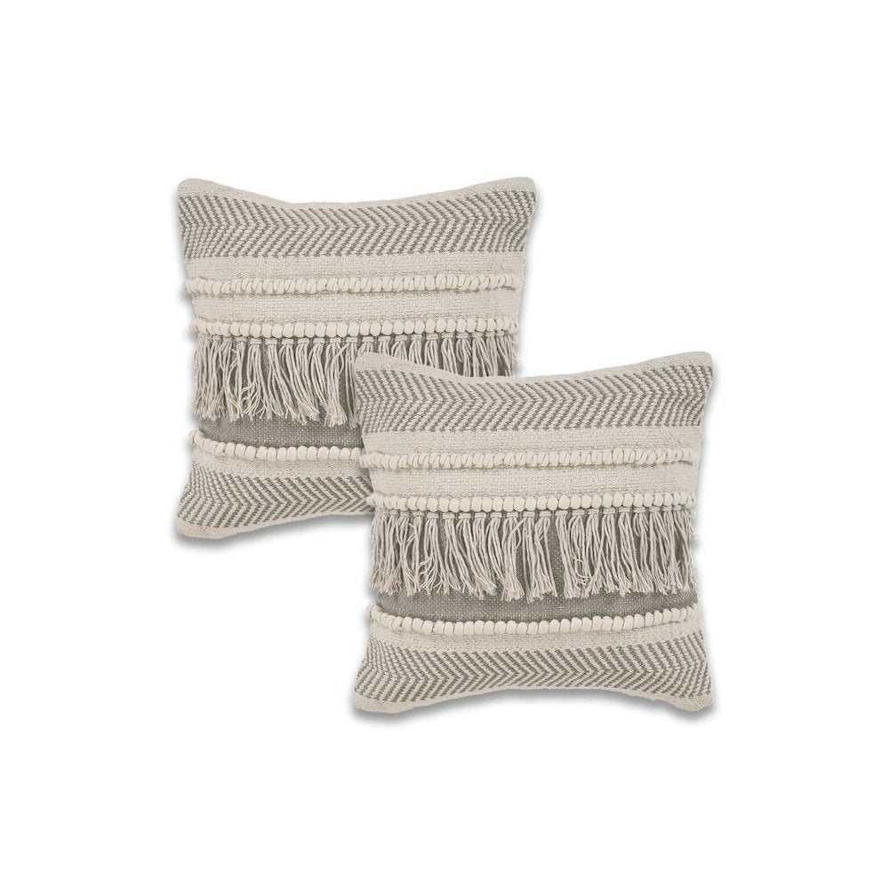 Ox Bay Beige Striped All-Natural Cotton Square 2 Piece Pillow Cover Set