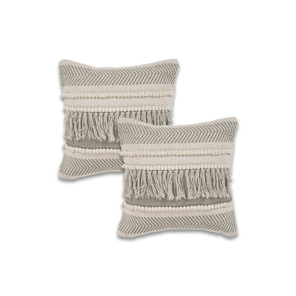 Ox Bay Beige Striped All-Natural Cotton Square 2 Piece Pillow Cover Set