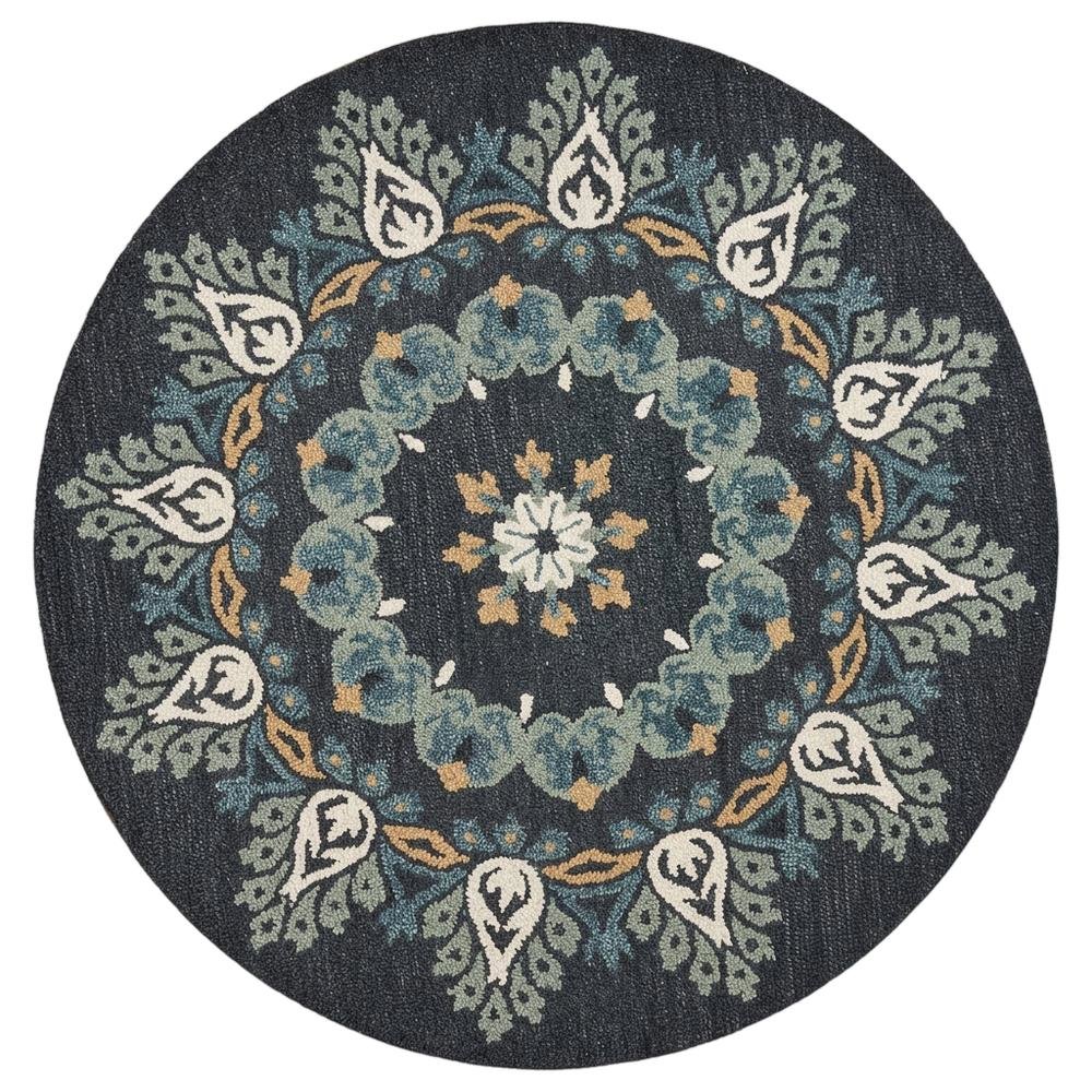 Round Indoor Area Rug In Black, Transitional Style For Modern Decor