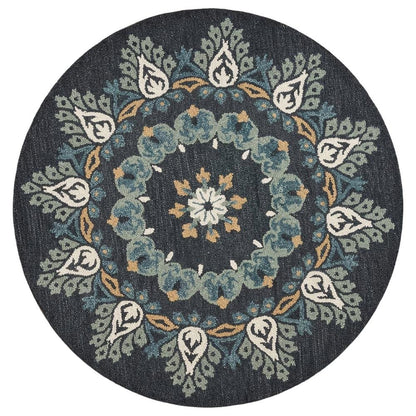 Round Indoor Area Rug In Black, Transitional Style For Modern Decor