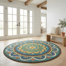 Blue Indoor Area Rug With Bohemian Design And Multicolored Pattern