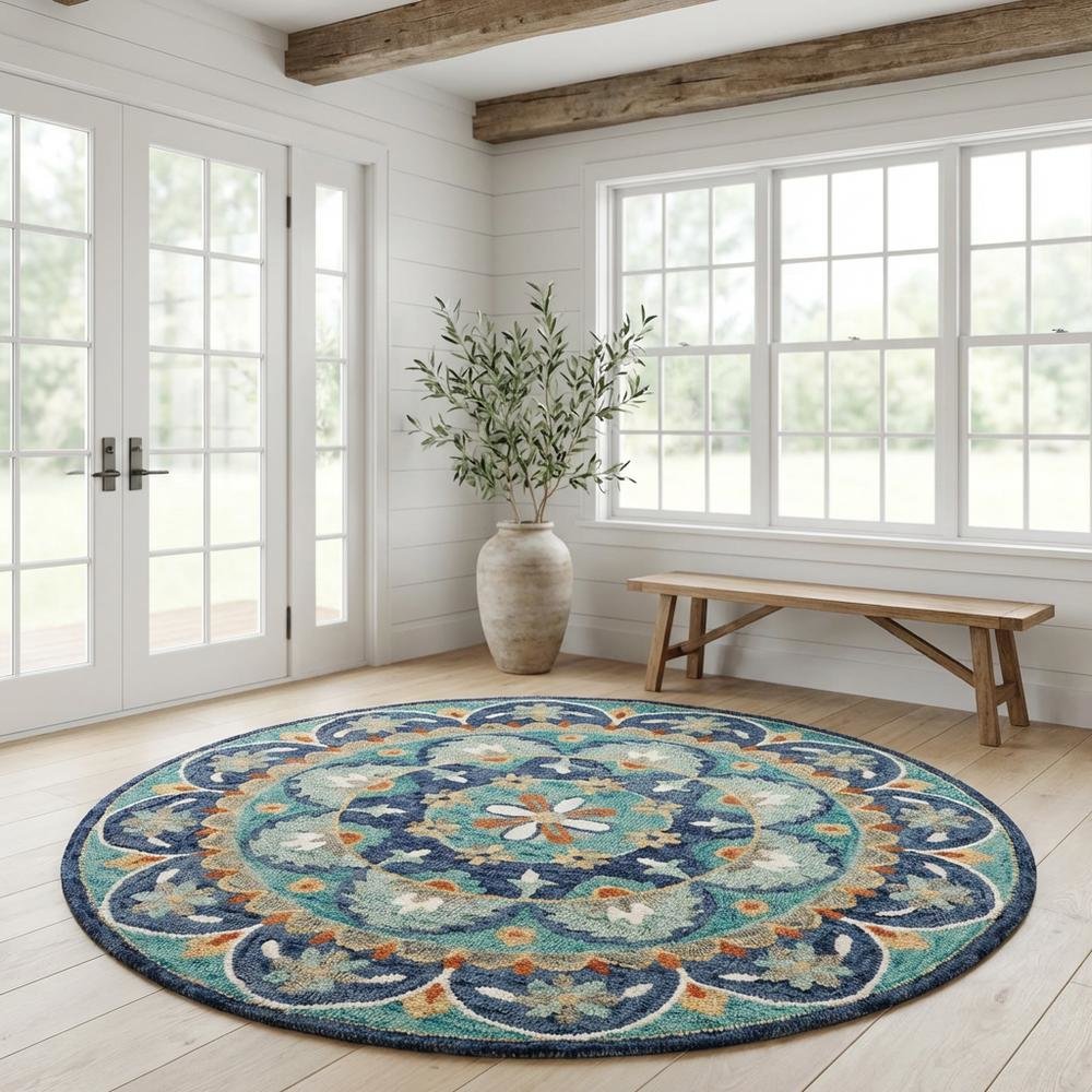 Blue Indoor Area Rug With Classic Round Design For Living Room