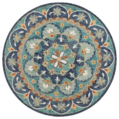Blue Indoor Area Rug With Classic Round Design For Living Room