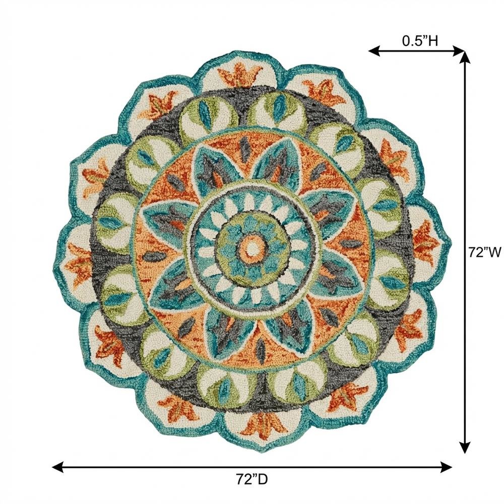 Bohemian Round Indoor Area Rug In Bright Orange And Blue For Living Room Decor