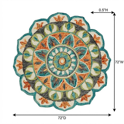 Bohemian Round Indoor Area Rug In Bright Orange And Blue For Living Room Decor