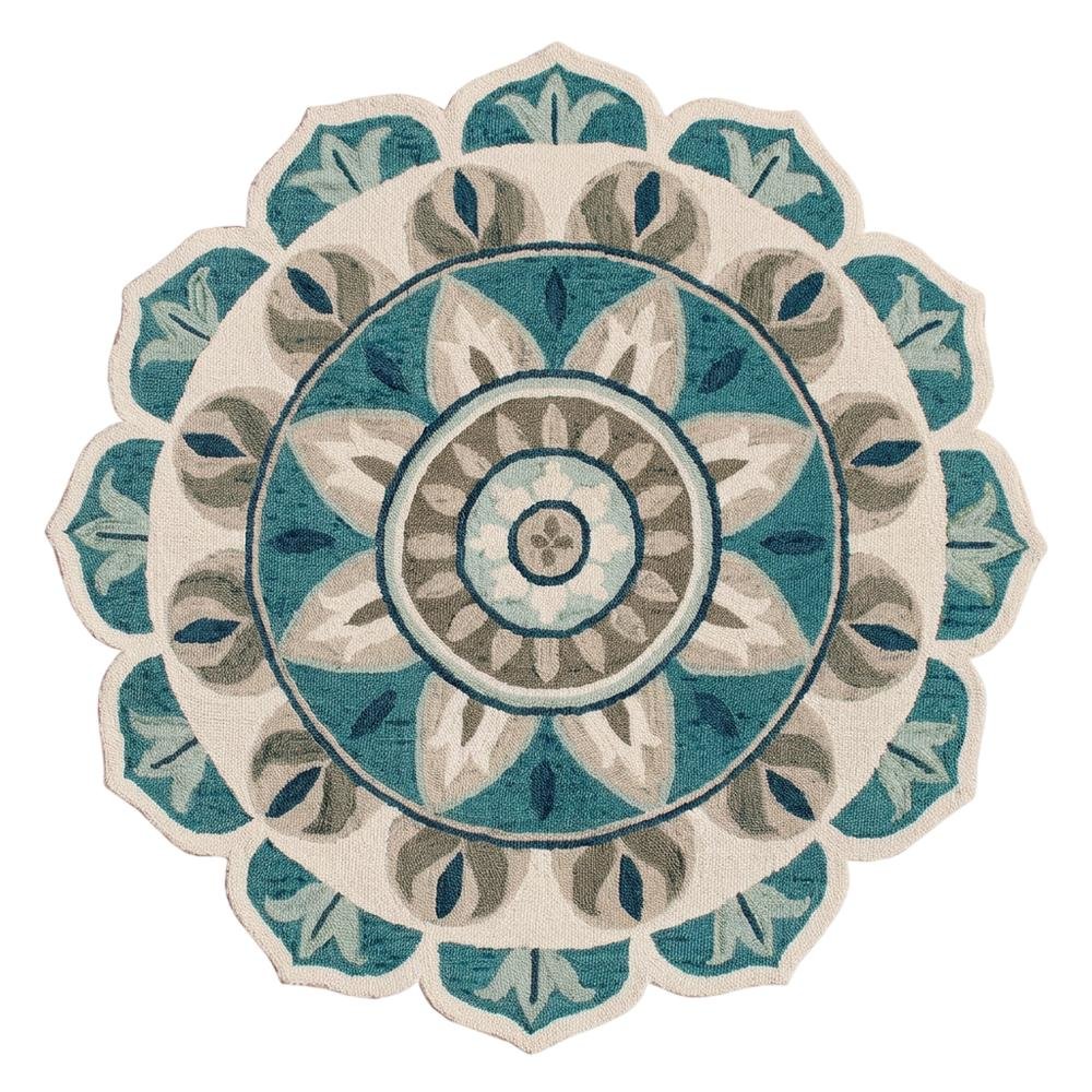 Blue Indoor Area Rug With Bohemian Design, 4-Foot Round Shape