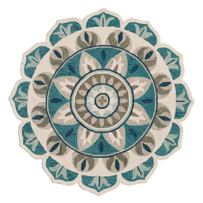 Blue Indoor Area Rug With Bohemian Design, 4-Foot Round Shape