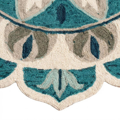 Blue Indoor Area Rug With Bohemian Design, 4-Foot Round Shape