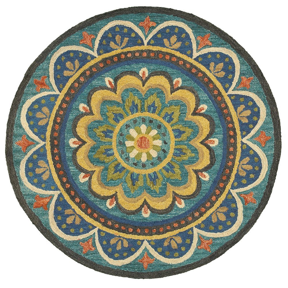 Blue Indoor Area Rug With Bohemian Design And Multicolored Pattern