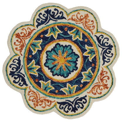 Blue Indoor Round Area Rug With Classic Style And Soft Texture