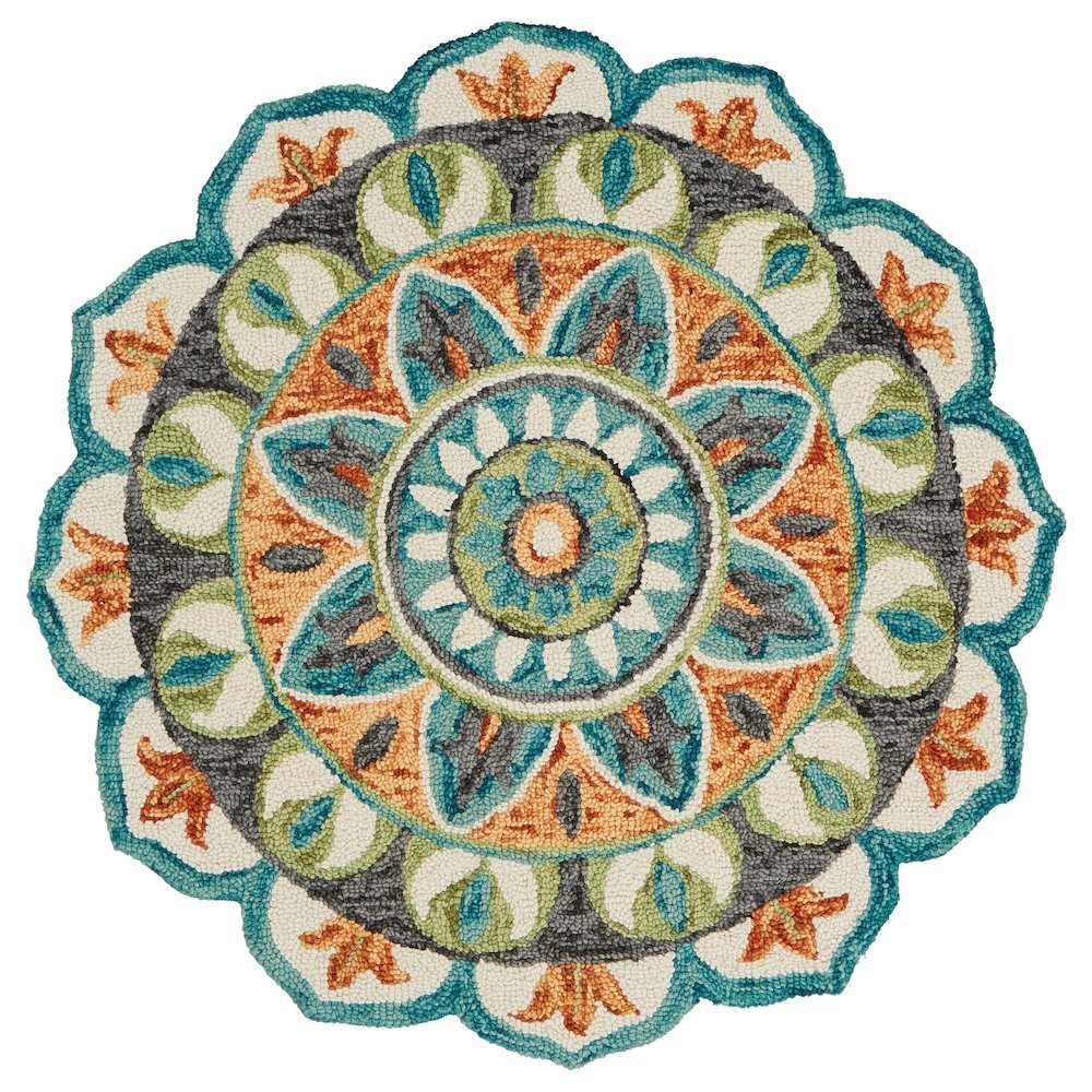 Bohemian Round Indoor Area Rug In Bright Orange And Blue For Living Room Decor