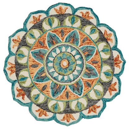 Bohemian Round Indoor Area Rug In Bright Orange And Blue For Living Room Decor