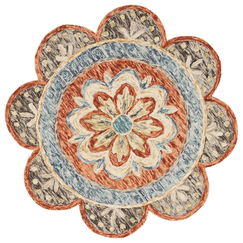 Orange Indoor Area Rug - 6' Round Classic Pattern For Living Room