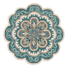 Blue Round Indoor Area Rug With Bohemian Style And Spot Clean Durability