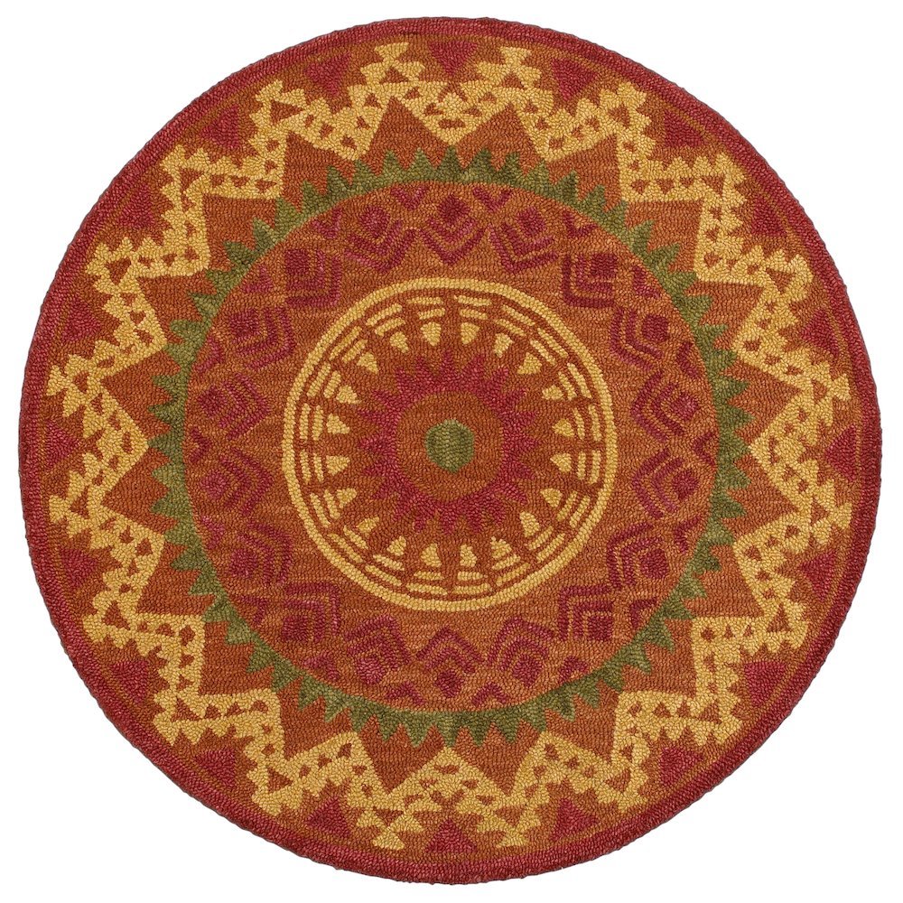 Orange/Red Round Indoor Area Rug With Transitional Style, 4-Foot Diameter