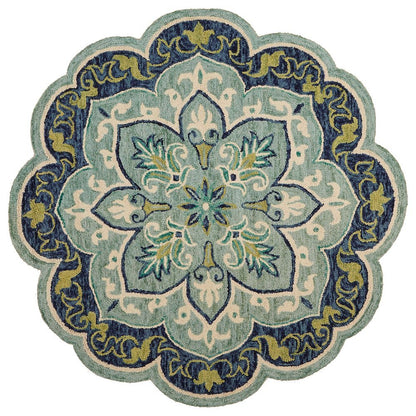 Blue Indoor Area Rug In Classic Round Style For Living Room And Bedroom