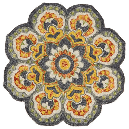 Gray Indoor Round Area Rug With Classic Style And Vibrant Yellow Accents