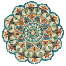Bohemian Indoor Area Rug In Orange And Blue, 4' Round Durable Design