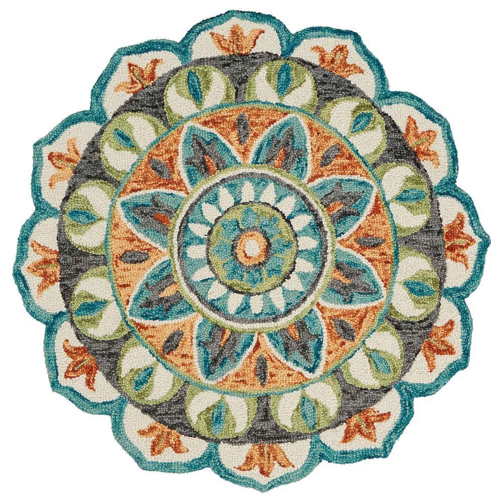Bohemian Indoor Area Rug In Bright Orange And Blue, Round Design