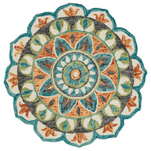 Bohemian Indoor Area Rug In Bright Orange And Blue, Round Design