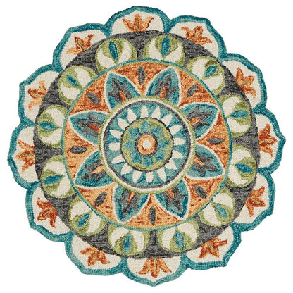 Bohemian Indoor Area Rug In Bright Orange And Blue, Round Design