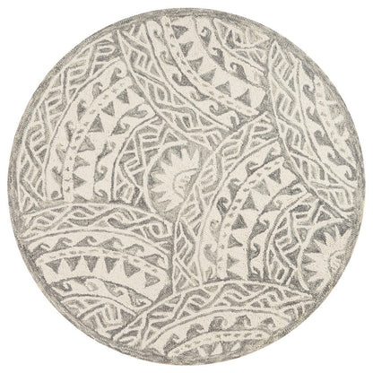 Gray Indoor Round Area Rug With Transitional Design For Living Space