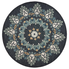 Round Indoor Area Rug In Black, Transitional Style For Modern Decor