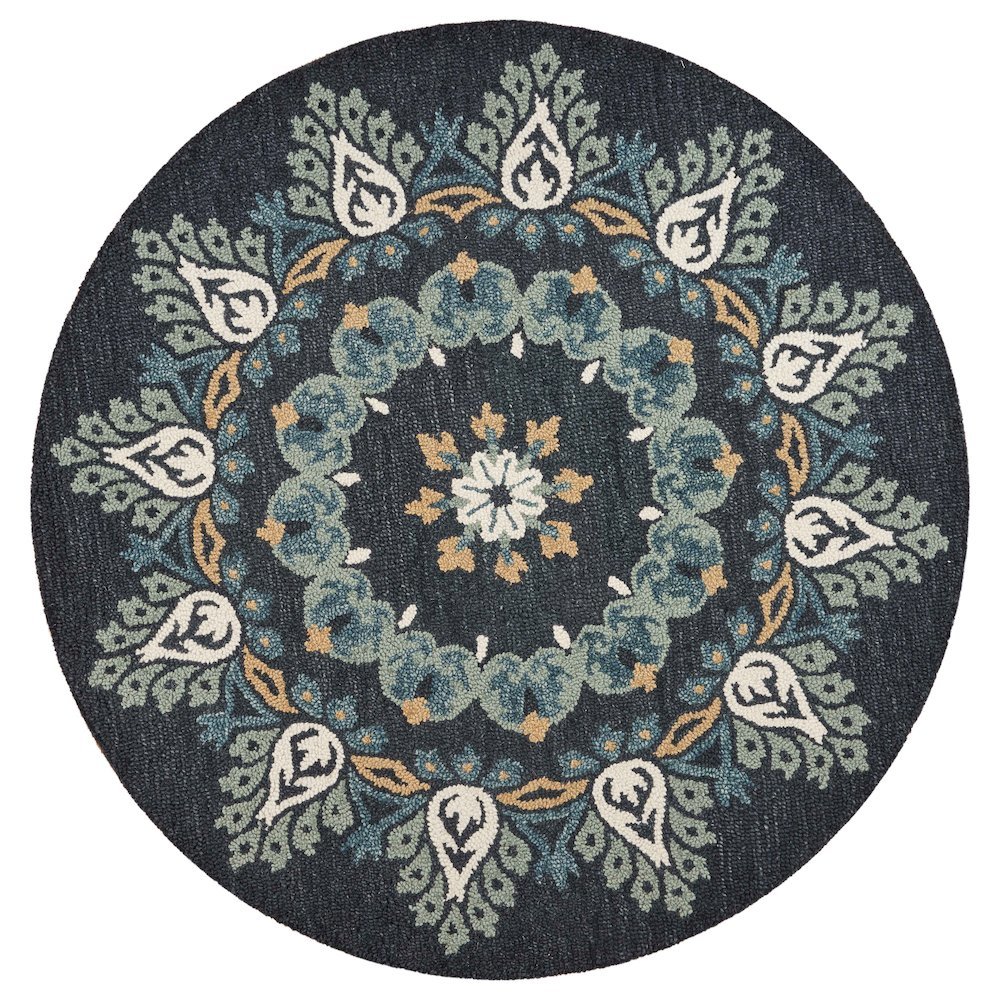 Round Indoor Area Rug In Black, Transitional Style For Modern Decor