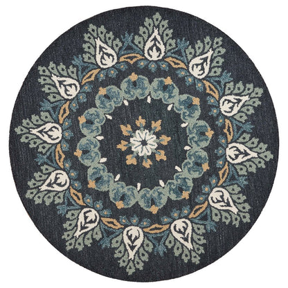 Round Indoor Area Rug In Black, Transitional Style For Modern Decor