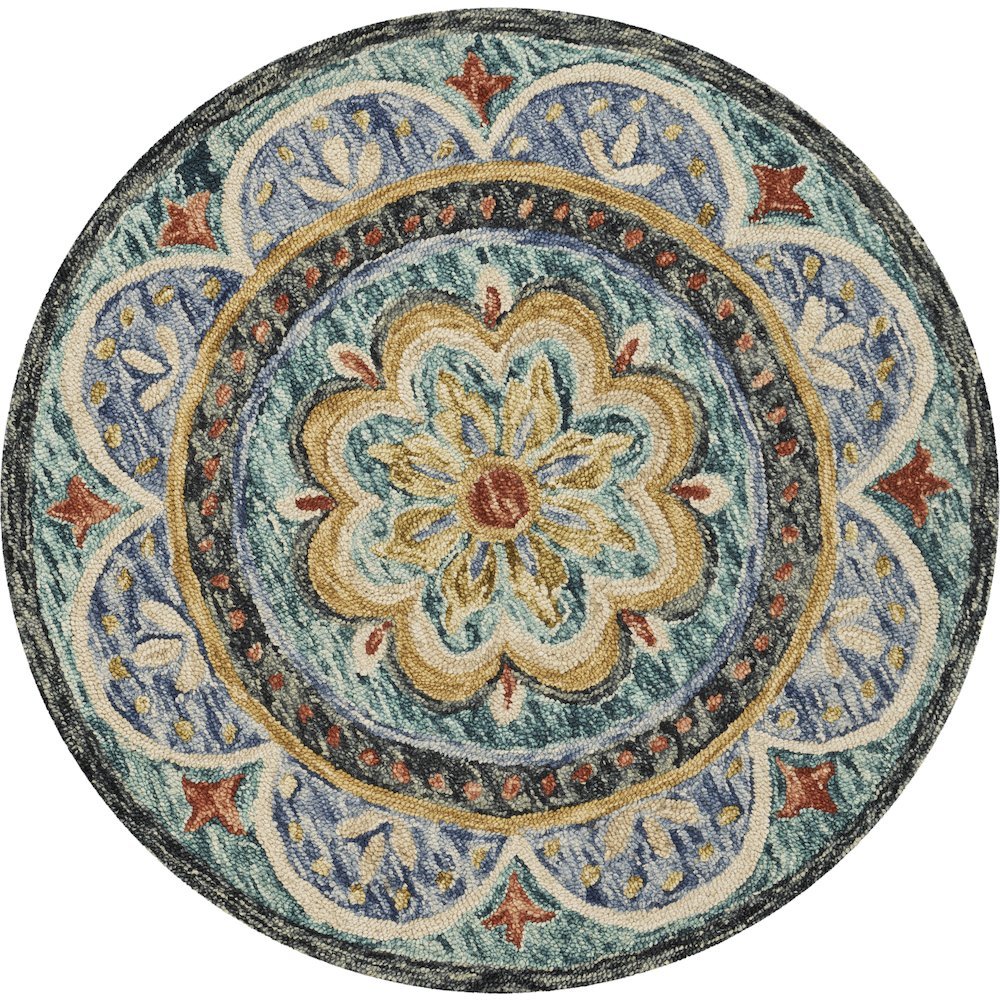 Blue Indoor Round Area Rug With Classic Style And Bright Colors