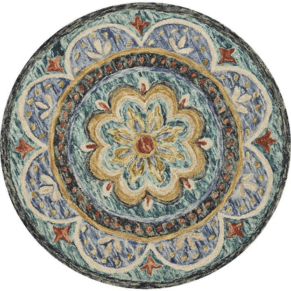 Blue Indoor Round Area Rug With Classic Style And Bright Colors