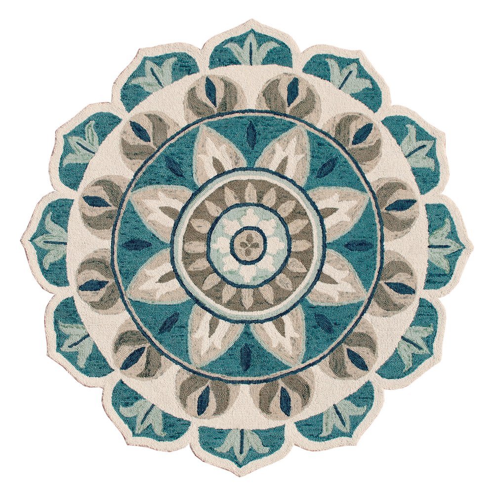 Blue Indoor Area Rug With Bohemian Design, 4-Foot Round Shape