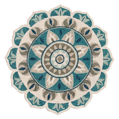 Blue Indoor Area Rug With Bohemian Design, 4-Foot Round Shape