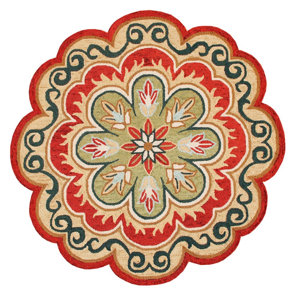 Bohemian Indoor Area Rug In Orange/Gold, Round Shape With Soft Material
