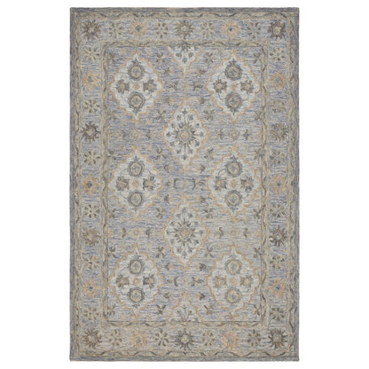 Blue Wool Area Rug With Classic Pattern And Soft Touch For Living Room