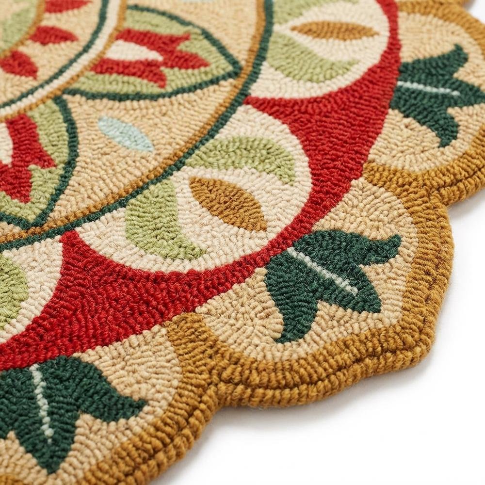 Bohemian Indoor Area Rug In Red And Green, Round Style, 4 Feet