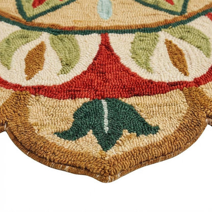 Bohemian Indoor Area Rug In Red And Green, Round Style, 4 Feet