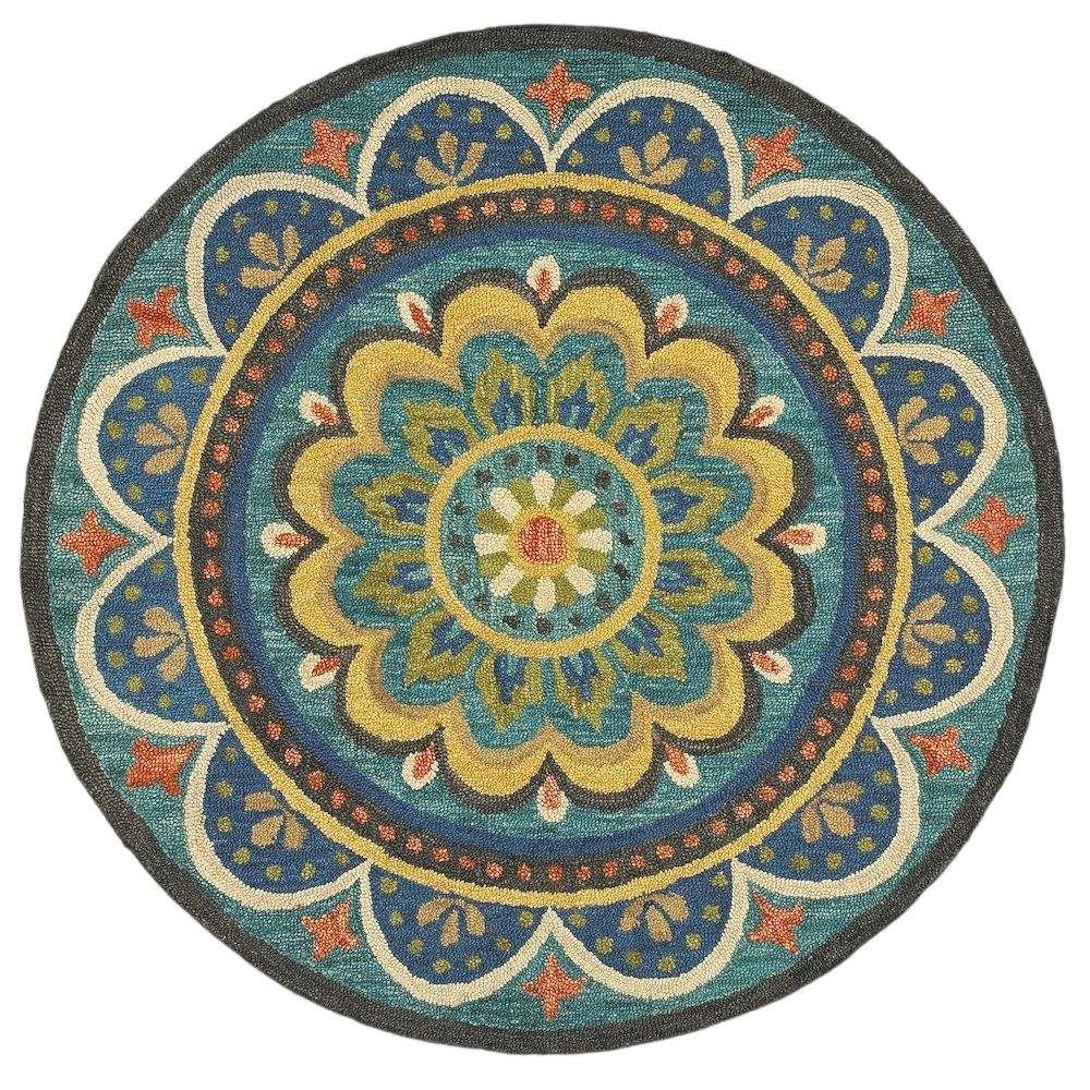 Blue Indoor Area Rug With Bohemian Design And Multicolored Pattern
