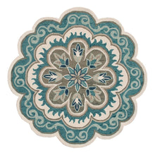 Blue Round Indoor Area Rug With Bohemian Style And Spot Clean Durability