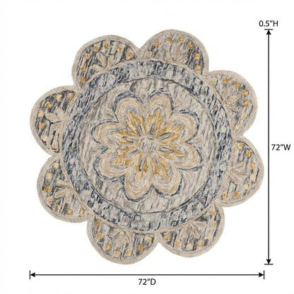 Gray Indoor Round Area Rug With Classic Design For Living Room