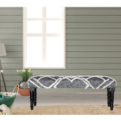 Alexei Accent Bench Painted Black Finish in Black/White, 47" L x 16" W x 18" H