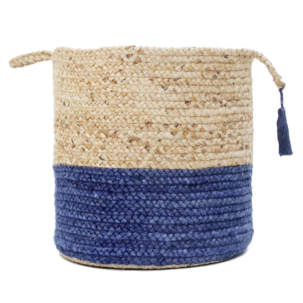 Baskets Jute Indoor Basket in Tan/Blue, 17" x 17" x 17"