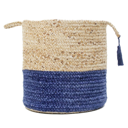 Baskets Jute Indoor Basket in Tan/Blue, 17" x 17" x 17"