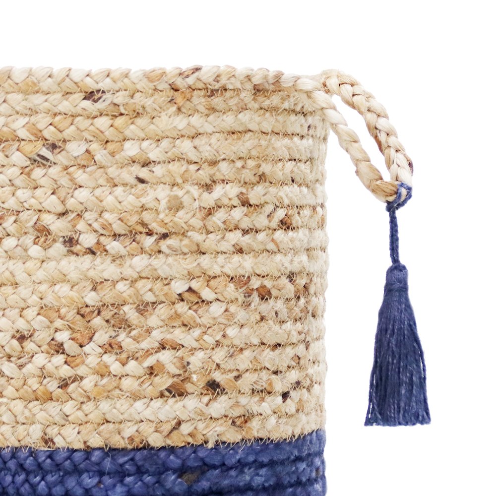 Baskets Jute Indoor Basket in Tan/Blue, 17" x 17" x 17"