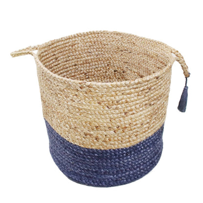 Baskets Jute Indoor Basket in Tan/Blue, 17" x 17" x 17"